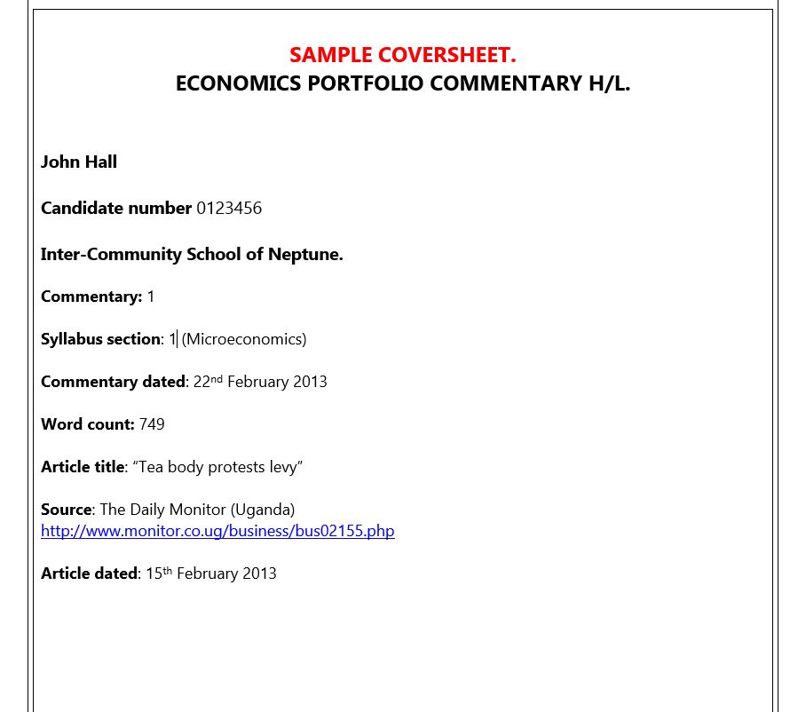 economics coursework examples